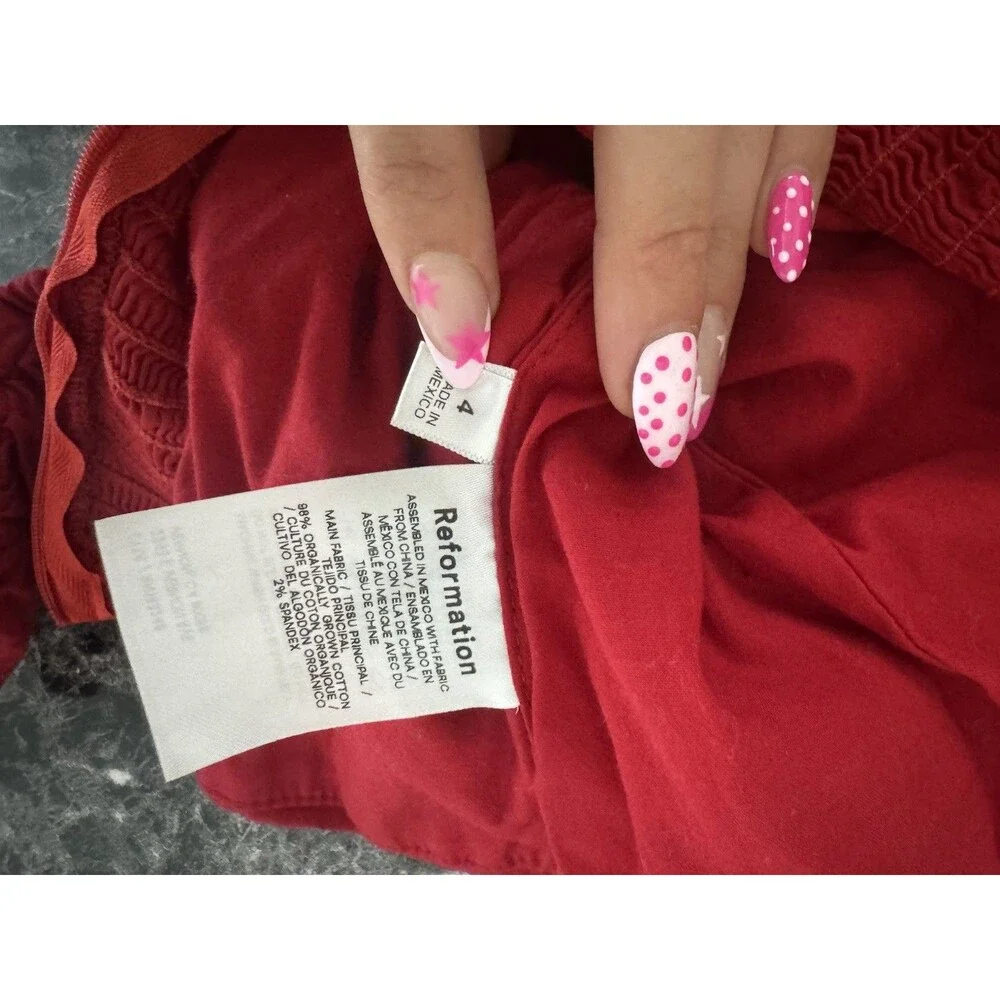 Reformation Red Cotton Spandex Knit Off-Shoulder Ruched Puff Sleeve Crop 4